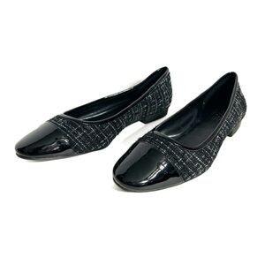 Vince Camuto Classic Black Tweed with Patent Cap Toe / Trim Slip On Ballet Flats